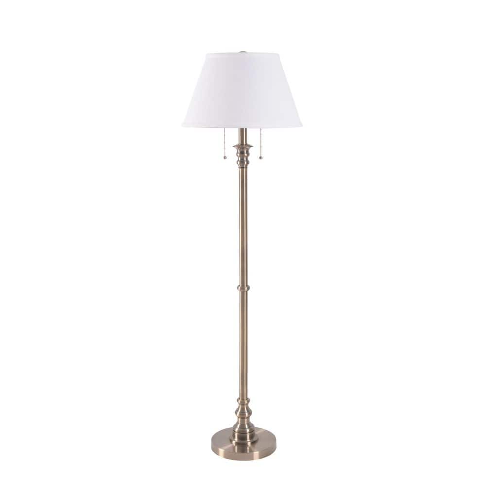 Spyglass 59.5 In. Antique Brass 2-Light Column Floor Lamp With Off-White Fabric Shade