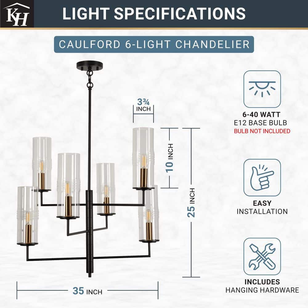 Caulford 6-Light Black Shaded Geometric Chandelier
