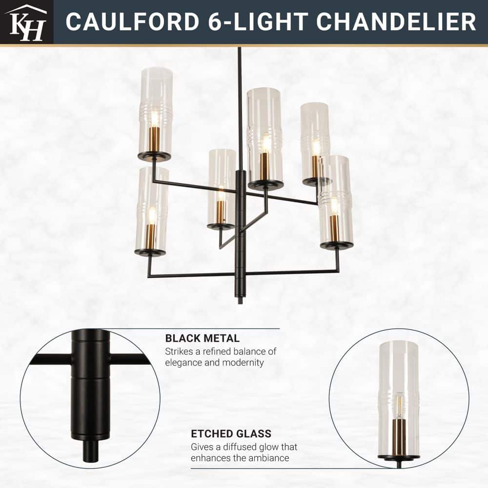 Caulford 6-Light Black Shaded Geometric Chandelier
