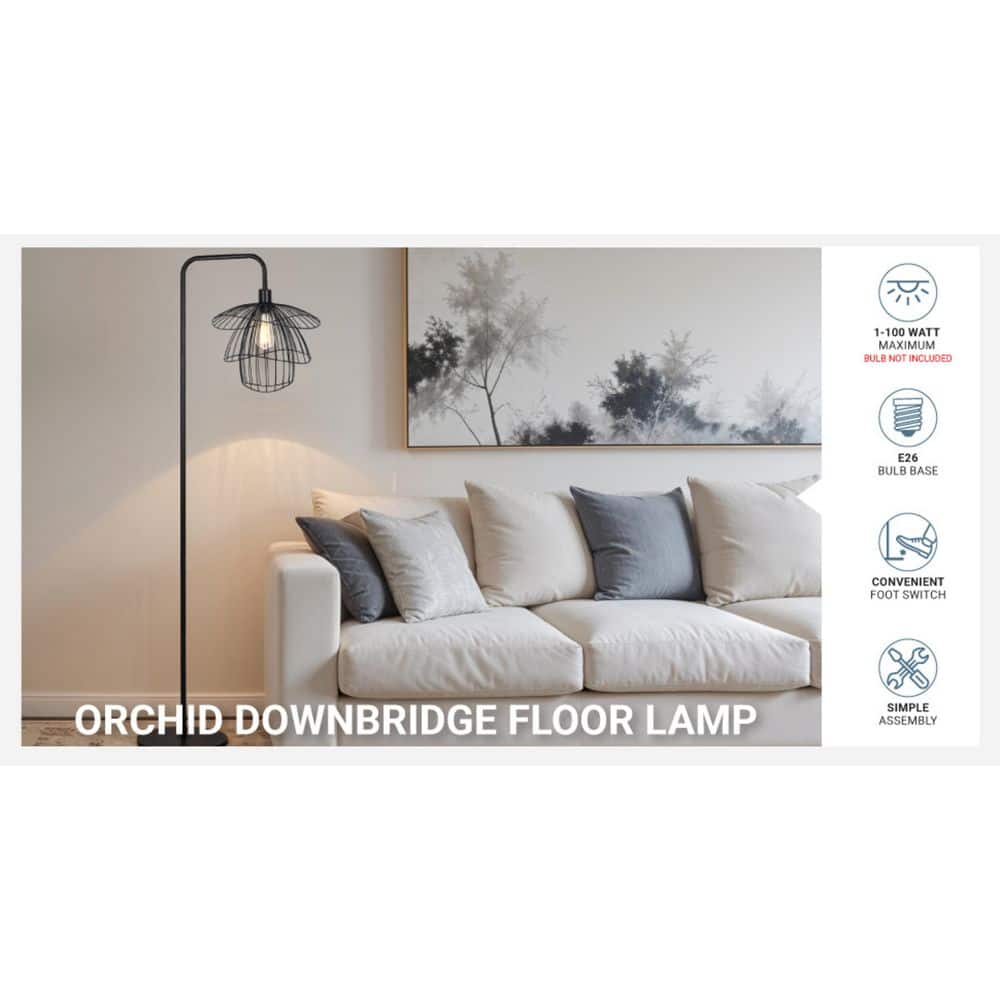Orchid 65 In. Black 1-Light Standard Floor Lamp With Metal Dome Shade