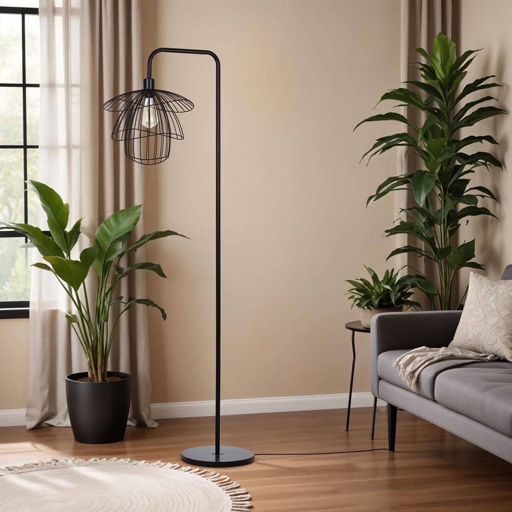 Orchid 65 In. Black 1-Light Standard Floor Lamp With Metal Dome Shade