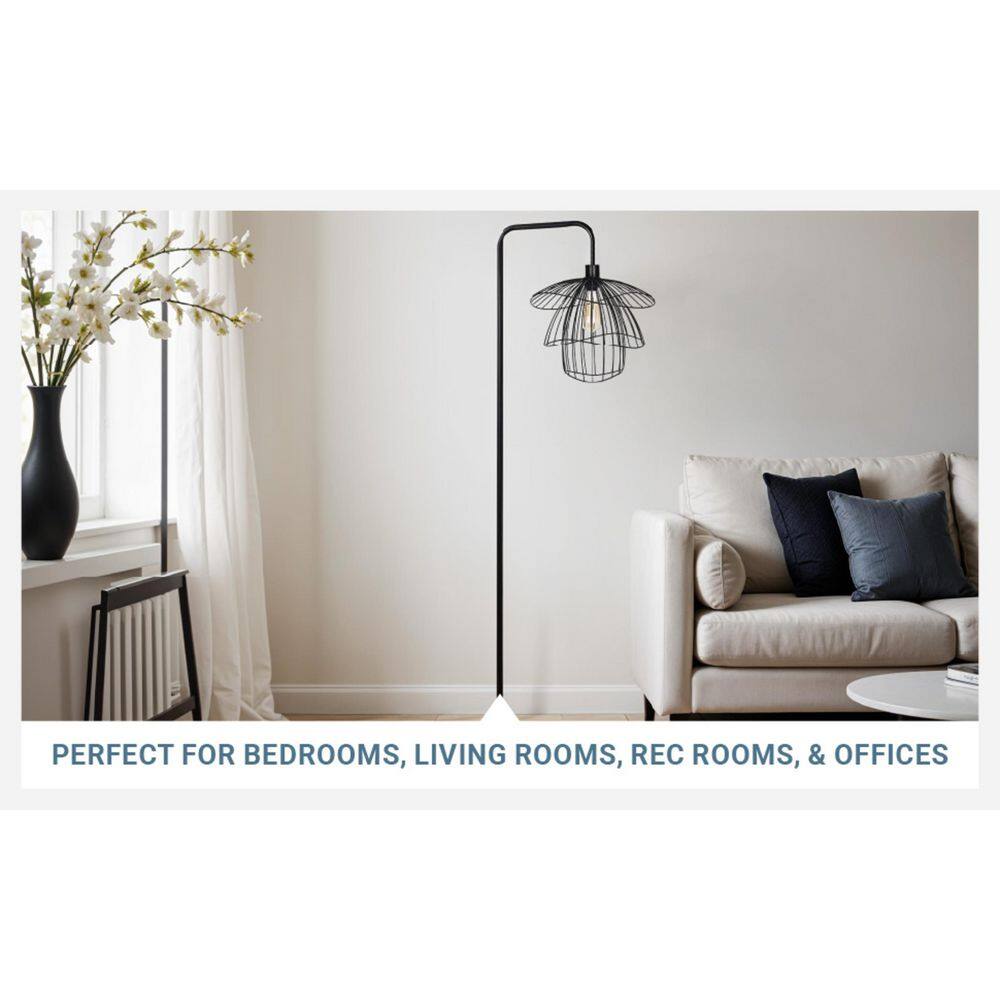 Orchid 65 In. Black 1-Light Standard Floor Lamp With Metal Dome Shade