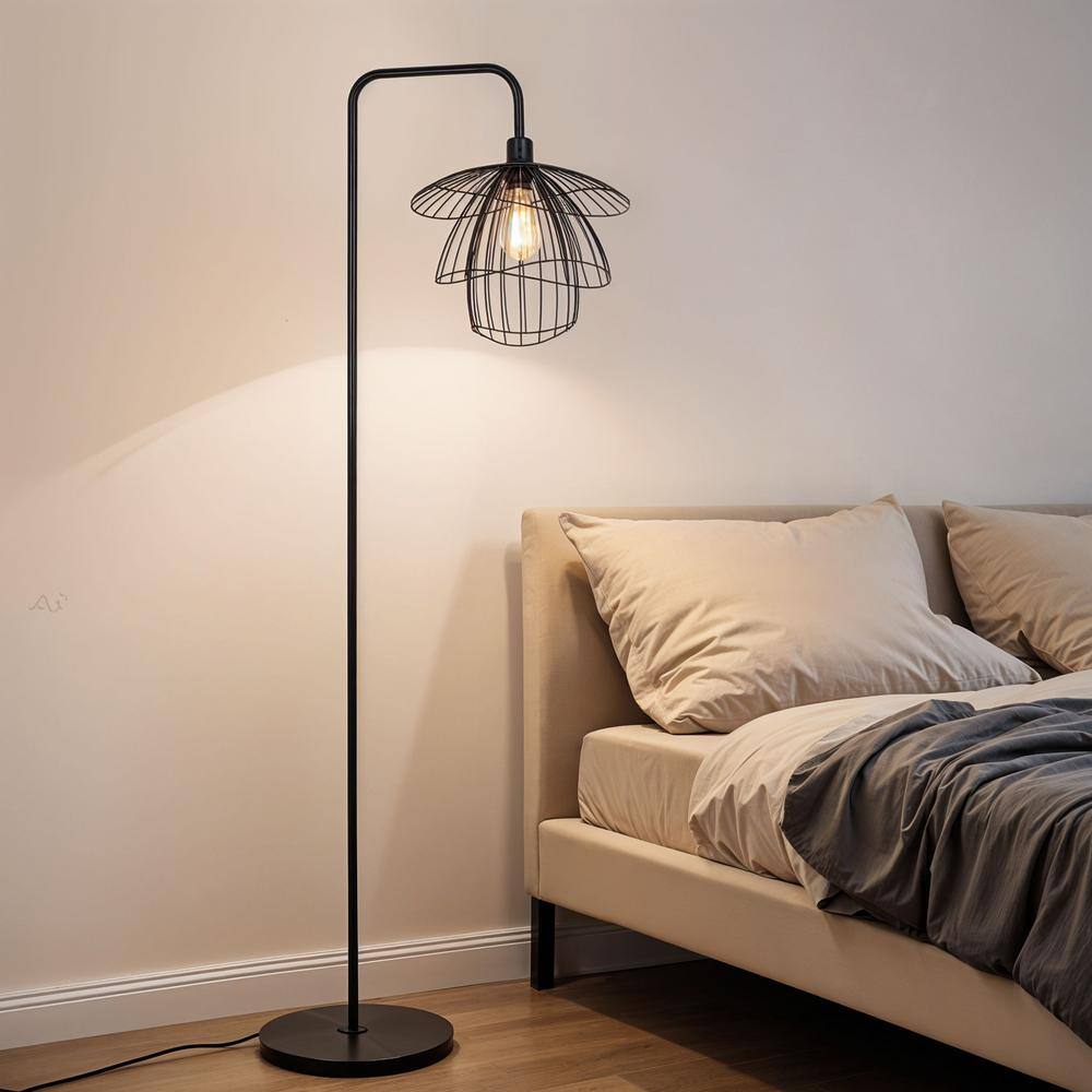Orchid 65 In. Black 1-Light Standard Floor Lamp With Metal Dome Shade