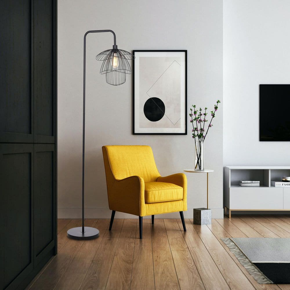Orchid 65 In. Black 1-Light Standard Floor Lamp With Metal Dome Shade