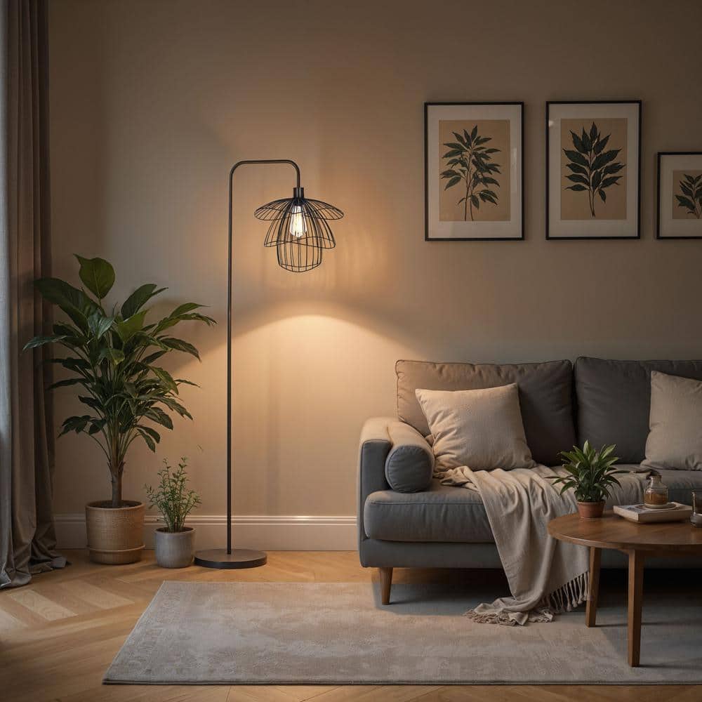 Orchid 65 In. Black 1-Light Standard Floor Lamp With Metal Dome Shade