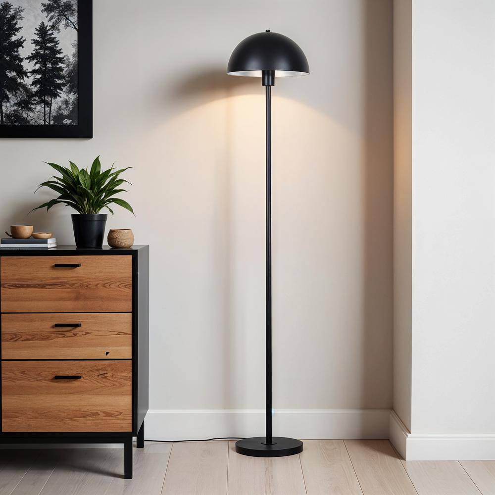 Vega 56 In. Black 1-Light Standard Floor Lamp With Metal Dome Shade