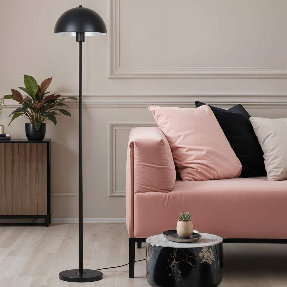 Vega 56 In. Black 1-Light Standard Floor Lamp With Metal Dome Shade