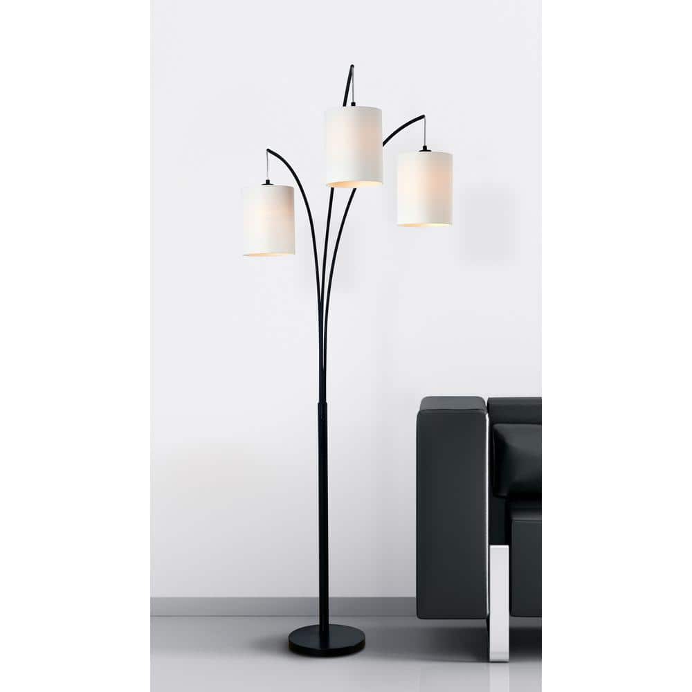 Leah 83.5 In. Black 3-Light Arc Floor Lamp With Linen Drum Shade