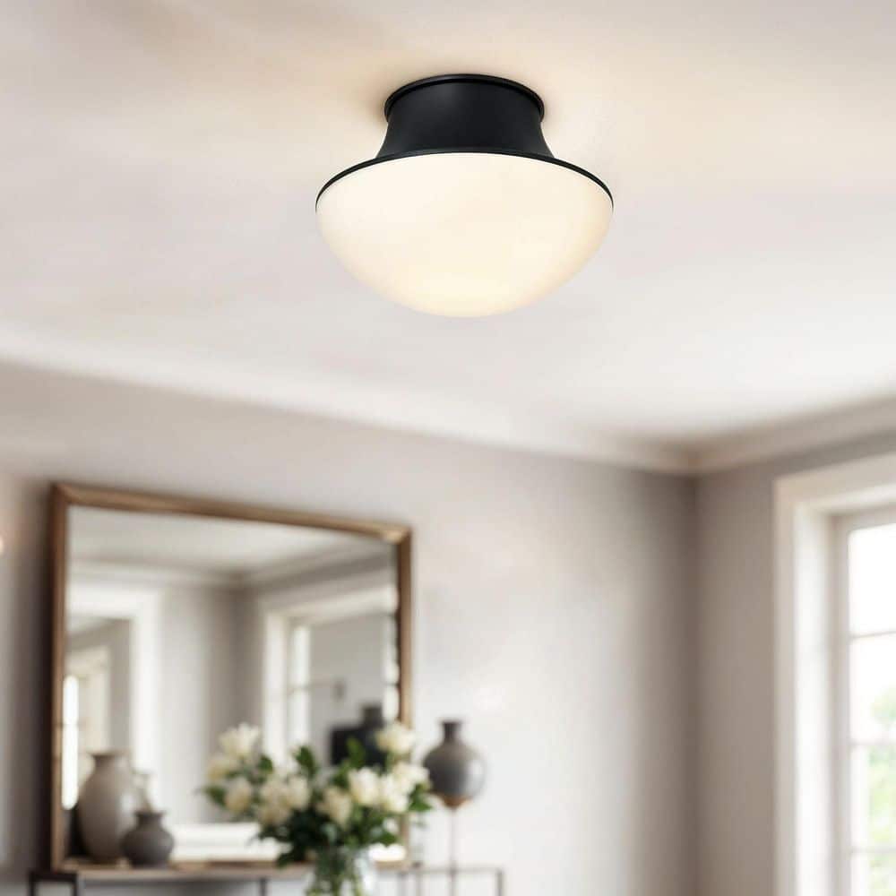 Chelsea 7 In. 1-Light Black Flush Mount With Frosted Glass Shade