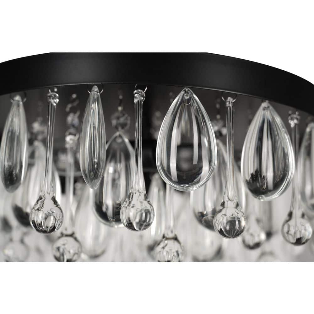 Cascade 13 In. 3-Light Black Flush Mount With Crystal Shade