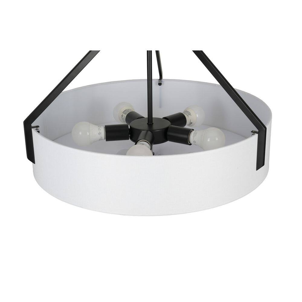 Thayne 300-Watt 5-Light Black Drum Pendant Light With Fabric Shade
