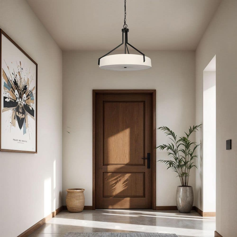 Thayne 300-Watt 5-Light Black Drum Pendant Light With Fabric Shade