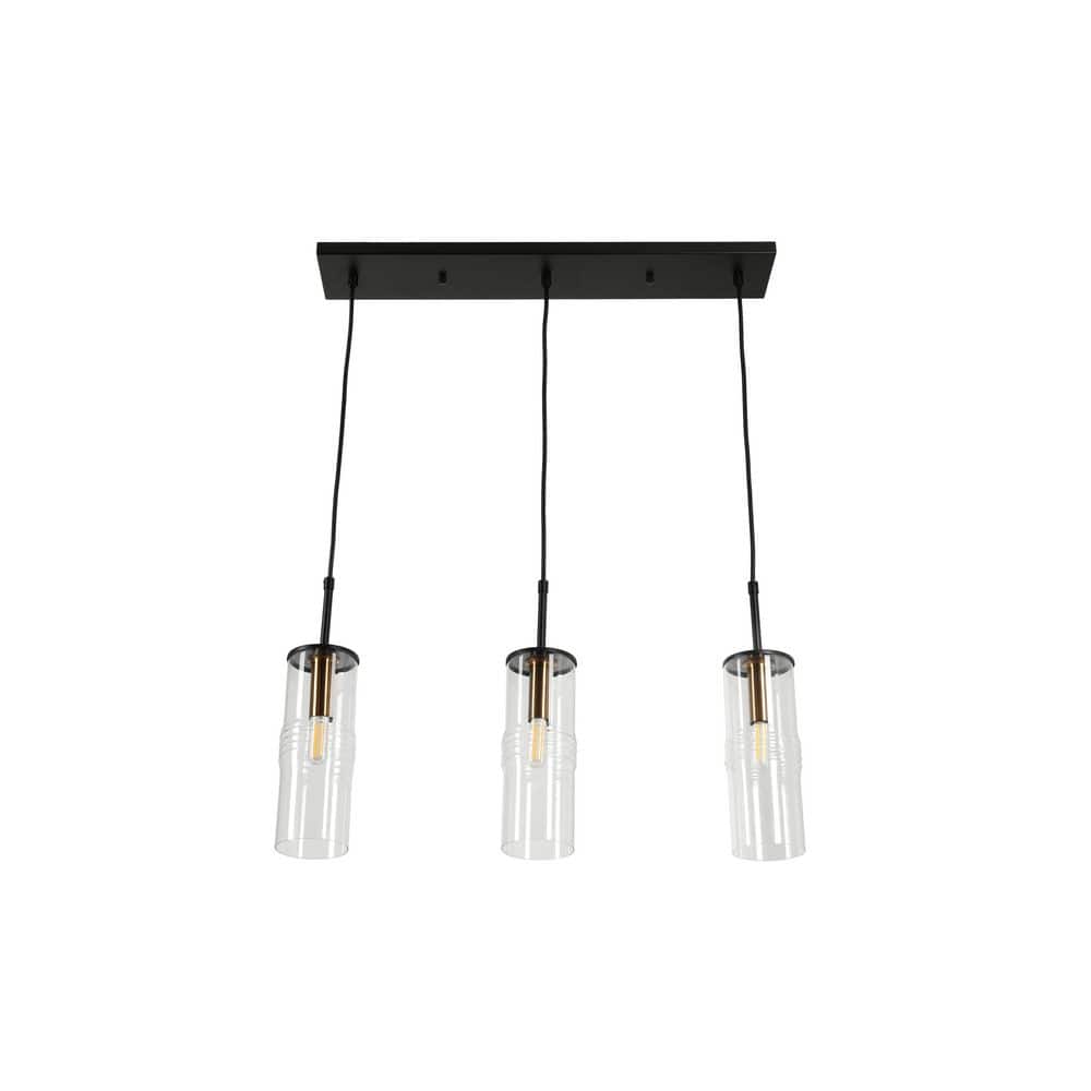Caulford 120-Watt 3-Light Black Shaded Pendant Light With Clear Glass Shade