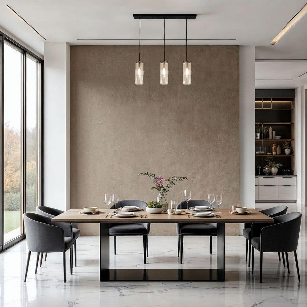 Caulford 120-Watt 3-Light Black Shaded Pendant Light With Clear Glass Shade