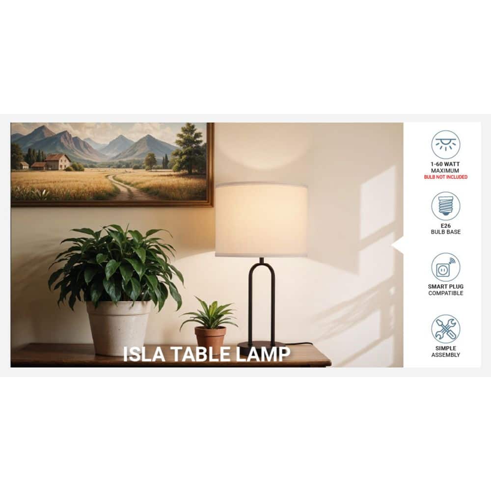 Isla 20 In. Black Bedside Table Lamp With White Linen Shade