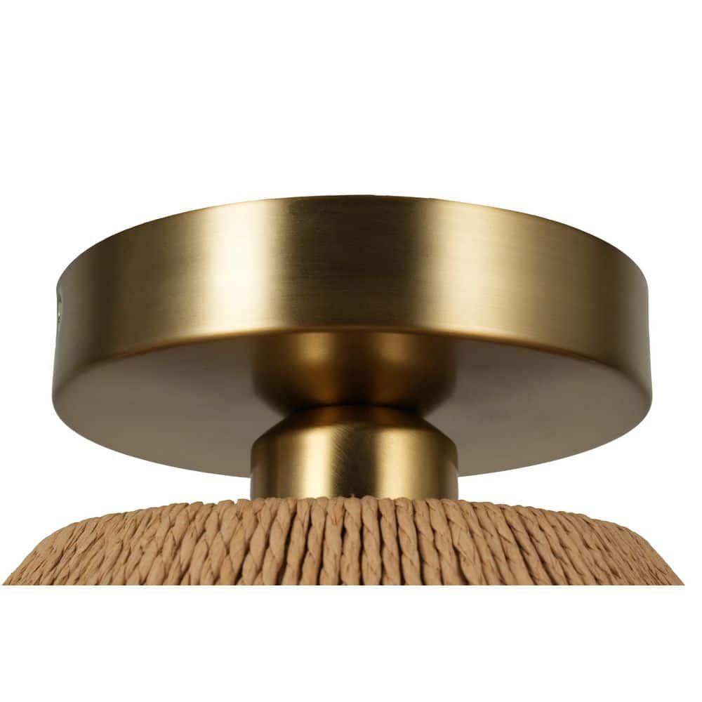 Twine 16 In. 1-Light Brushed Gold Semi-Flush Mount With Rattan Shade