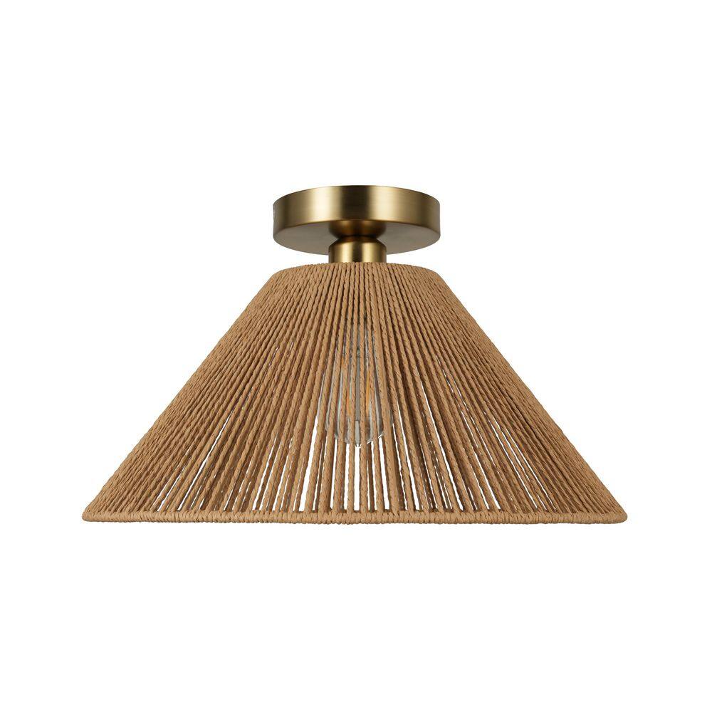 Twine 16 In. 1-Light Brushed Gold Semi-Flush Mount With Rattan Shade