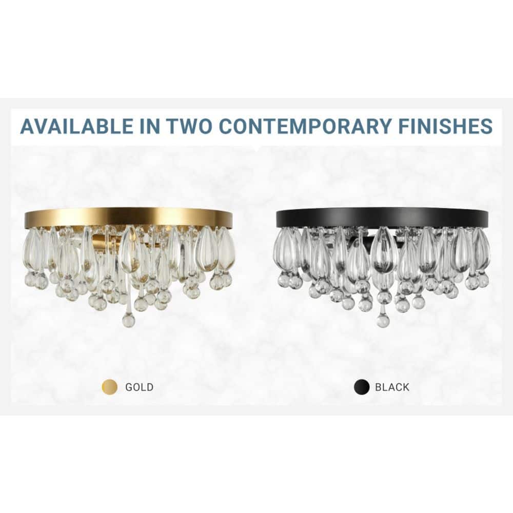 Cascade 13 In. 3-Light Brushed Gold Flush Mount With Crystal Shade