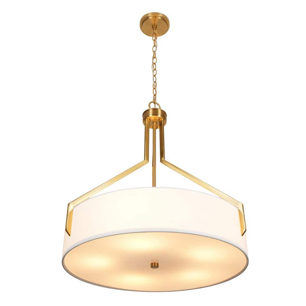Thayne 300-Watt 5-Light Brushed Gold Drum Pendant Light With Fabric Shade
