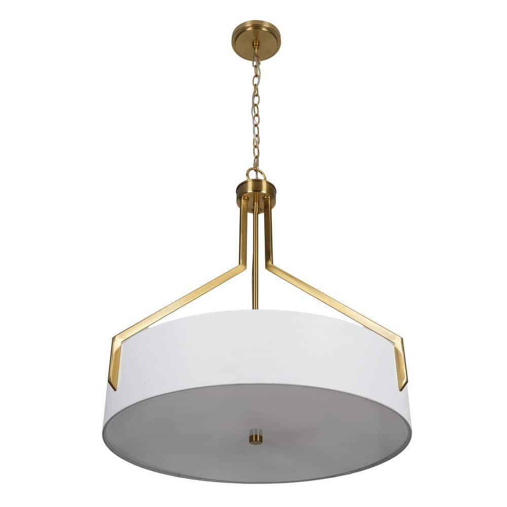 Thayne 300-Watt 5-Light Brushed Gold Drum Pendant Light With Fabric Shade