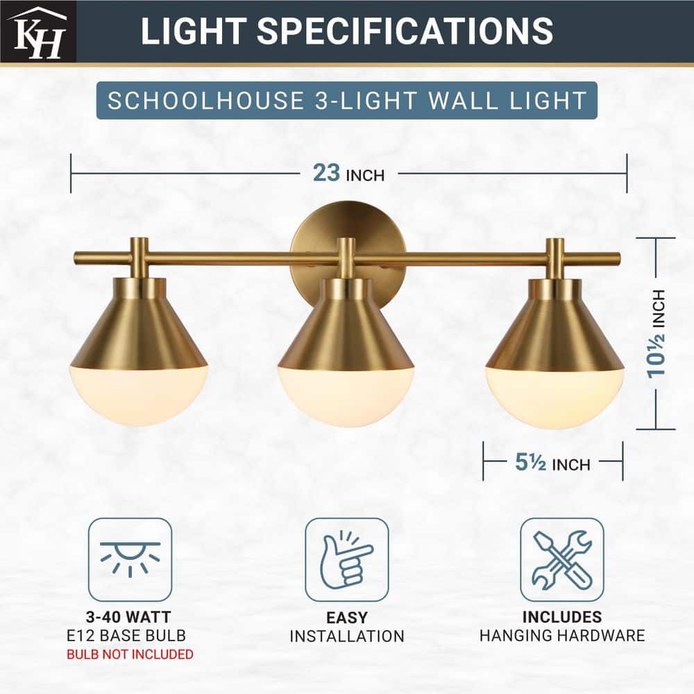 Schoolhouse 5 In. 3-Light Brushed Gold Vanity Light