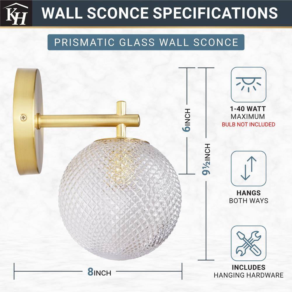 Prismatic 6 In. 1-Light Brushed Gold Wall Sconces With Globe Shade