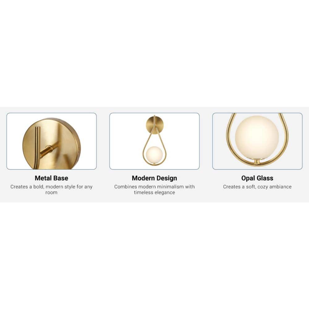 Teardrop 5 In. 1-Light Brushed Gold Wall Sconces With Globe Shade
