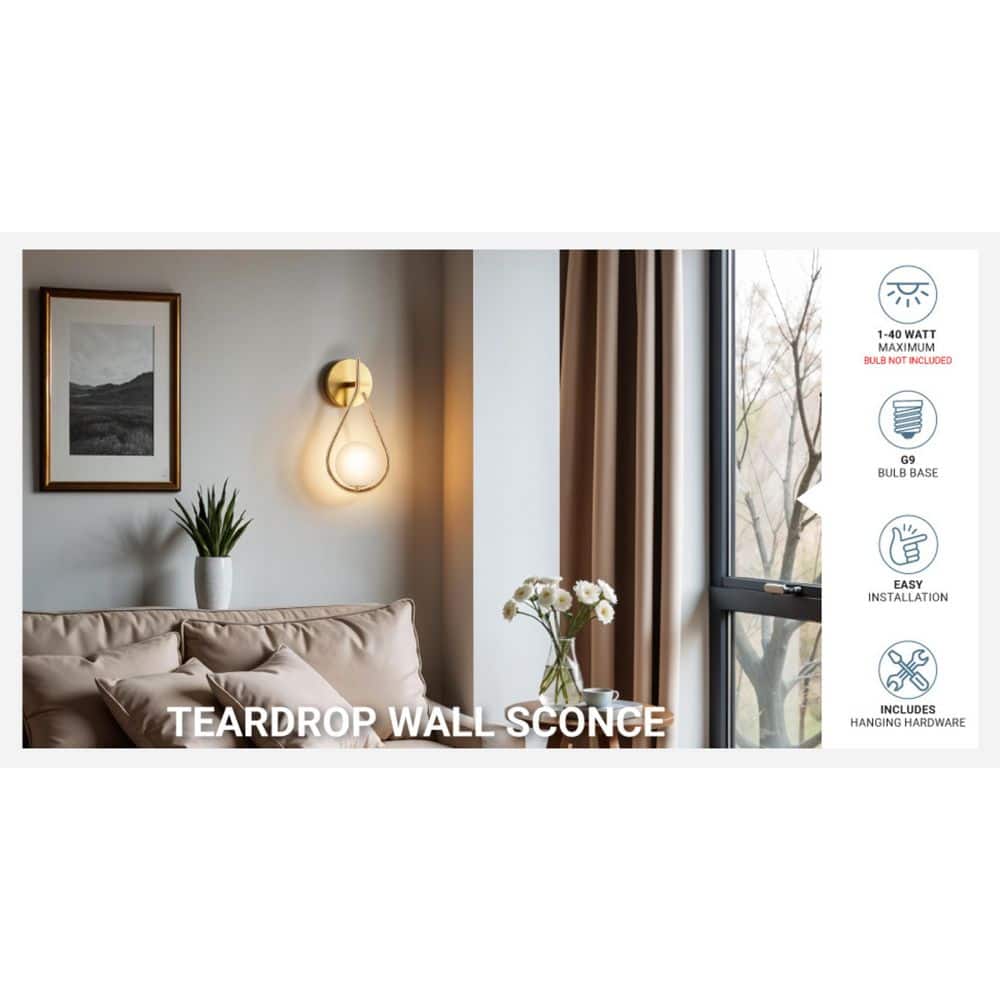 Teardrop 5 In. 1-Light Brushed Gold Wall Sconces With Globe Shade