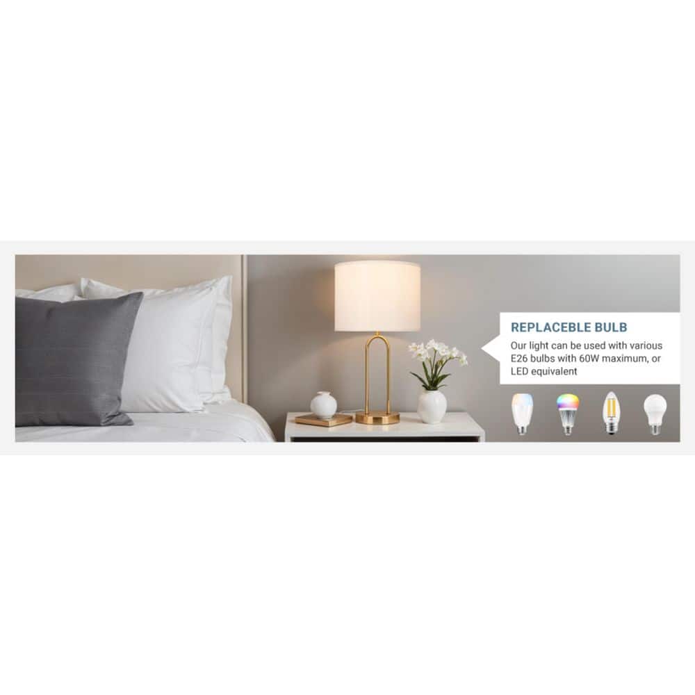 Isla 20 In. Gold Bedside Table Lamp With White Linen Shade