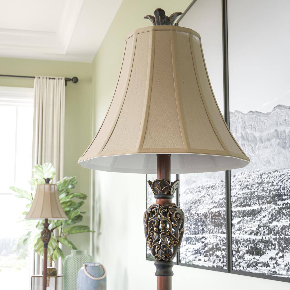 Iron Lace 32 In. Golden Ruby Bedside Table Lamp With White Linen Shade