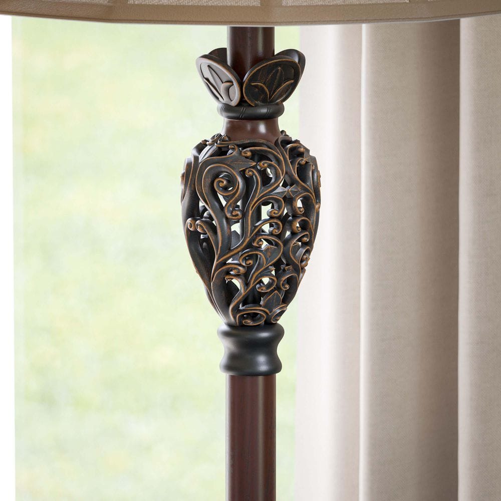 Iron Lace 32 In. Golden Ruby Bedside Table Lamp With White Linen Shade