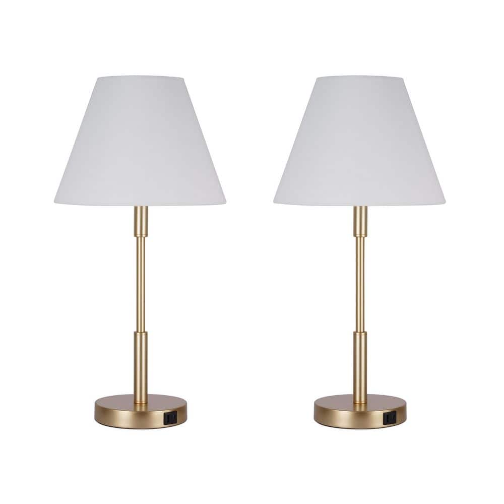 Beckett 24 In. Dark Bronze Table Lamp Set With White Fabric Shade And (Set Of 2)