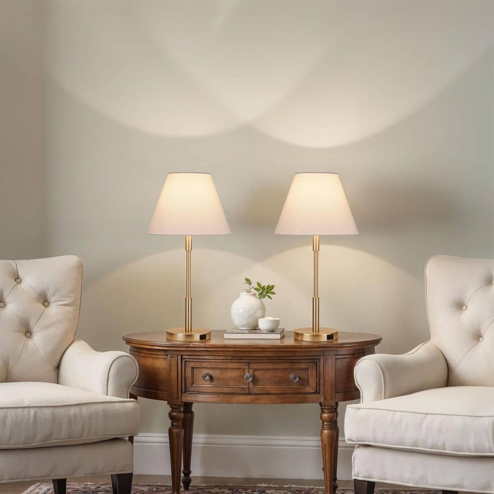 Beckett 24 In. Dark Bronze Table Lamp Set With White Fabric Shade And (Set Of 2)