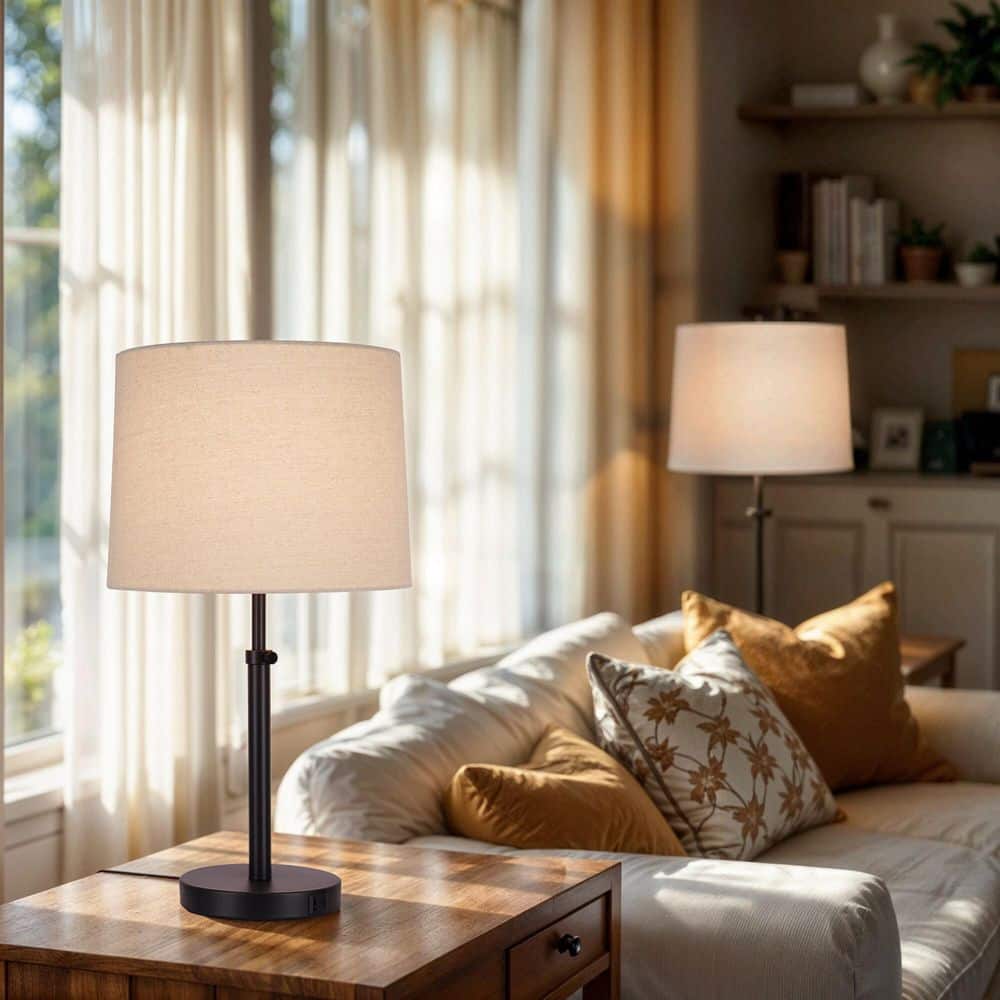 Marlow 24 In. Antique Brass Lamp Set With White Fabric Shade And (Set Of 2)
