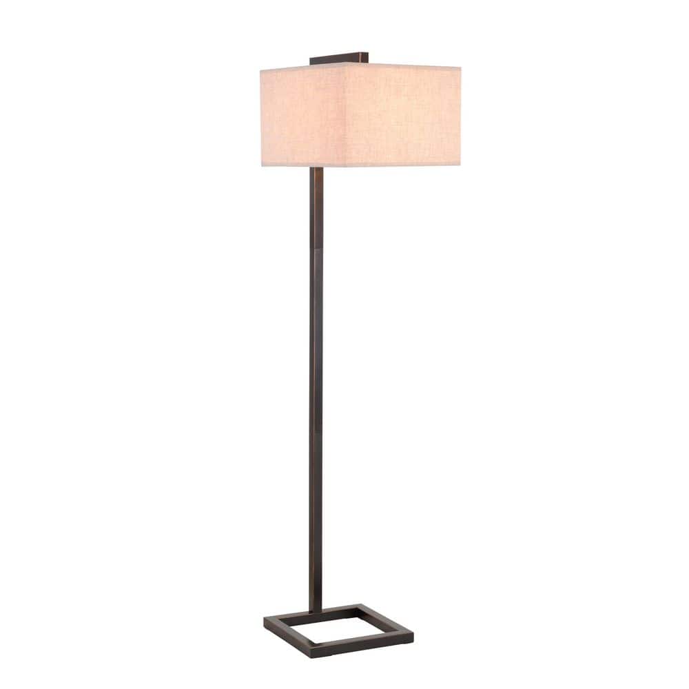 4 Square 64 In. Oil Rubbed Bronze 1-Light Standard Floor Lamp With Linen Square Shade
