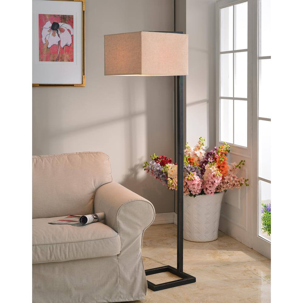 4 Square 64 In. Oil Rubbed Bronze 1-Light Standard Floor Lamp With Linen Square Shade