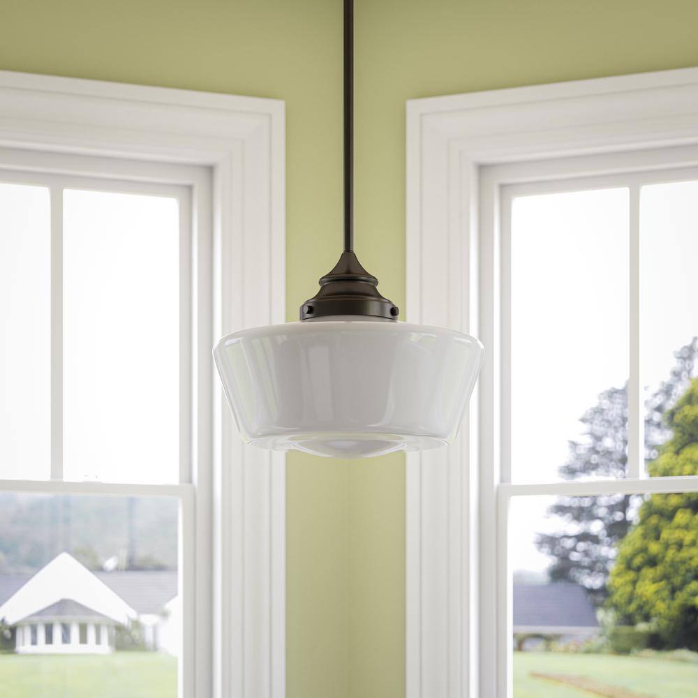 Cambridge 60-Watt 1-Light Oil Rubbed Bronze Shaded Pendant Light With Frosted Glass Shade