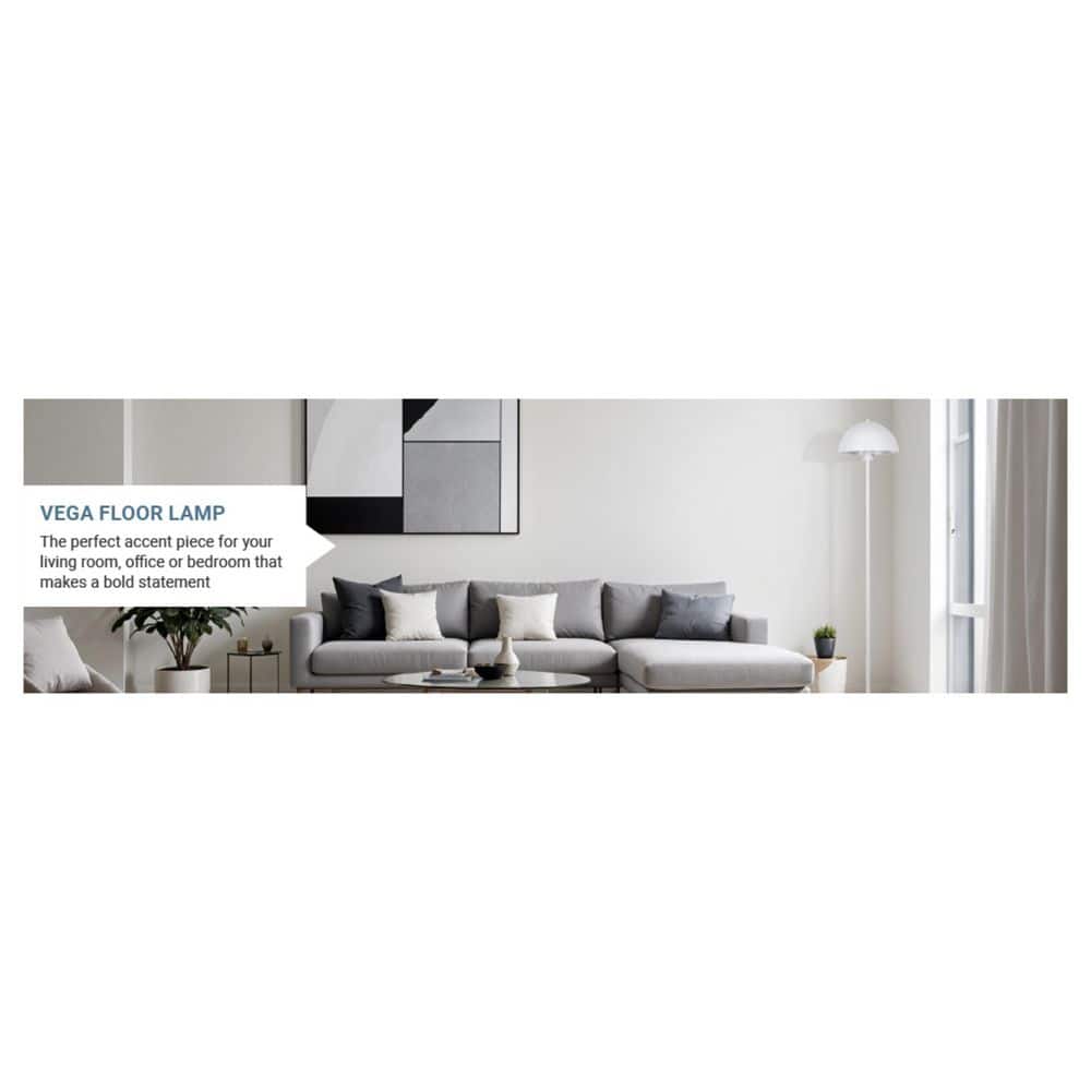 Vega 56 In. White 1-Light Standard Floor Lamp With Metal Dome Shade