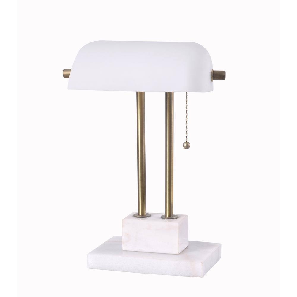  Symphony 15 In. Antique Brass Desk Lamp With White Shade