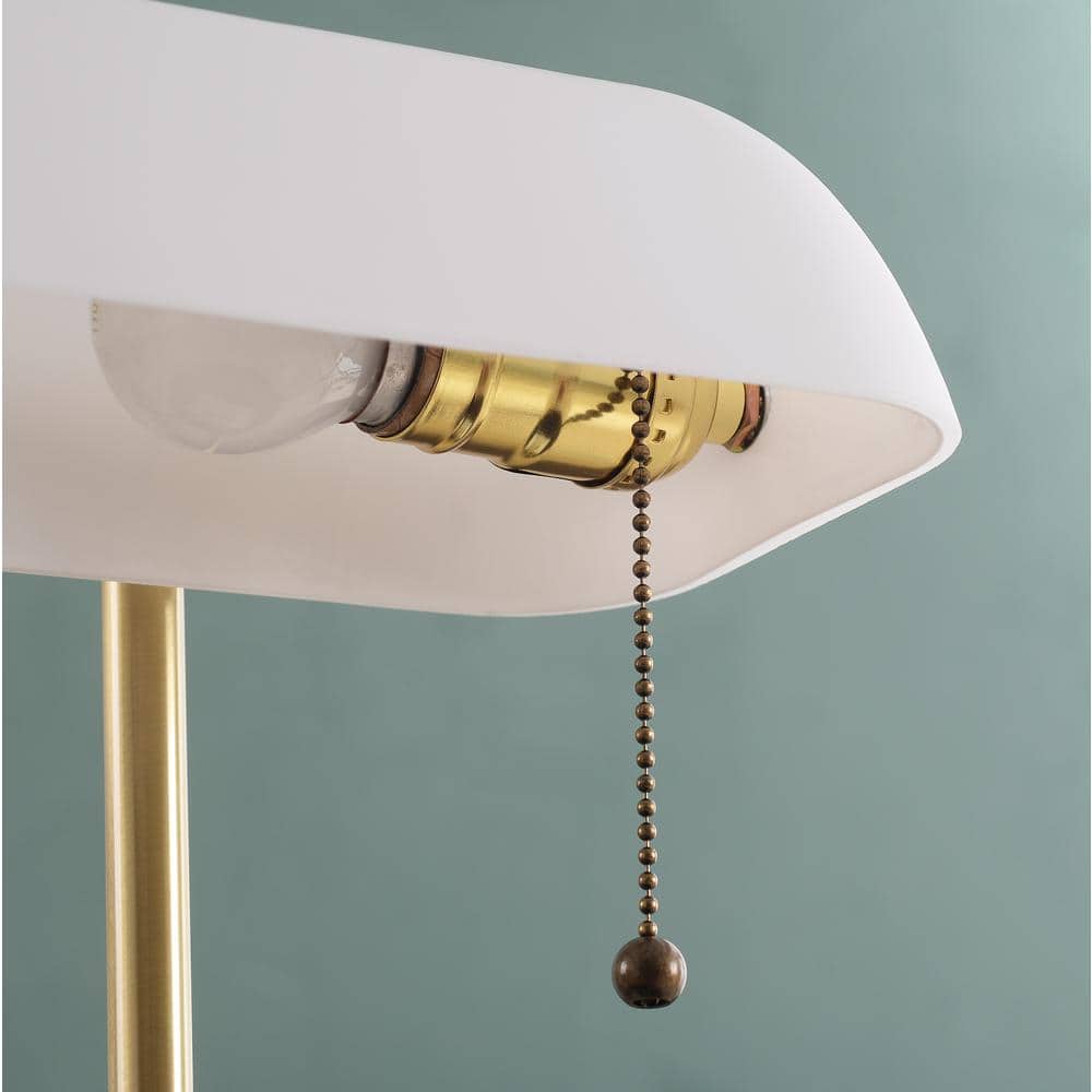  Symphony 15 In. Antique Brass Desk Lamp With White Shade