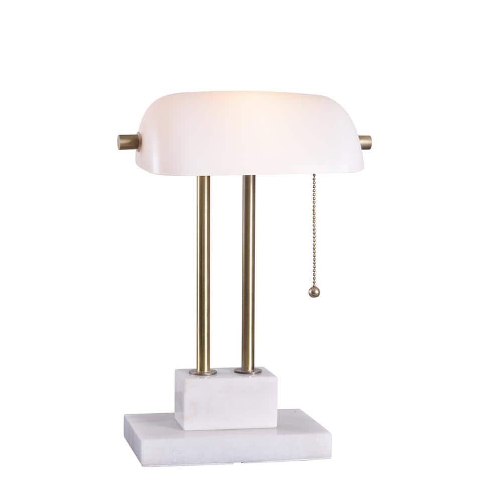  Symphony 15 In. Antique Brass Desk Lamp With White Shade