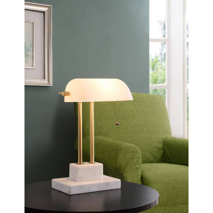  Symphony 15 In. Antique Brass Desk Lamp With White Shade
