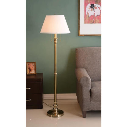  Spyglass 59.5 In. Antique Brass 2-Light Column Floor Lamp With Off-White Fabric Shade