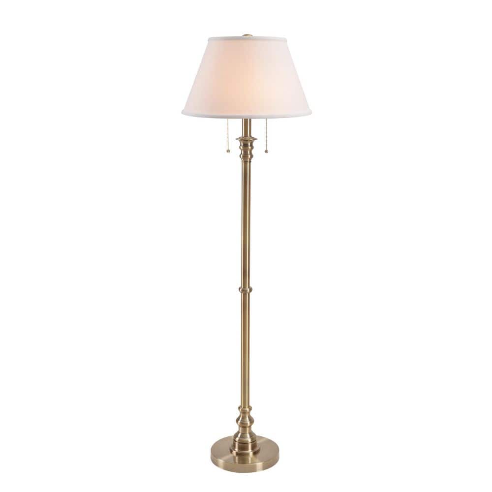  Spyglass 59.5 In. Antique Brass 2-Light Column Floor Lamp With Off-White Fabric Shade