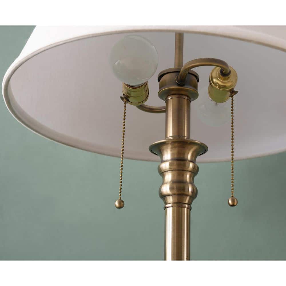 Spyglass 59.5 In. Antique Brass 2-Light Column Floor Lamp With Off-White Fabric Shade