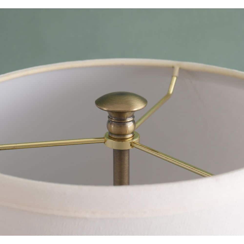  Spyglass 59.5 In. Antique Brass 2-Light Column Floor Lamp With Off-White Fabric Shade
