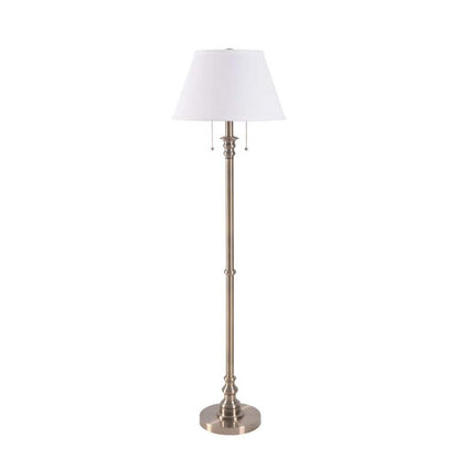  Spyglass 59.5 In. Antique Brass 2-Light Column Floor Lamp With Off-White Fabric Shade