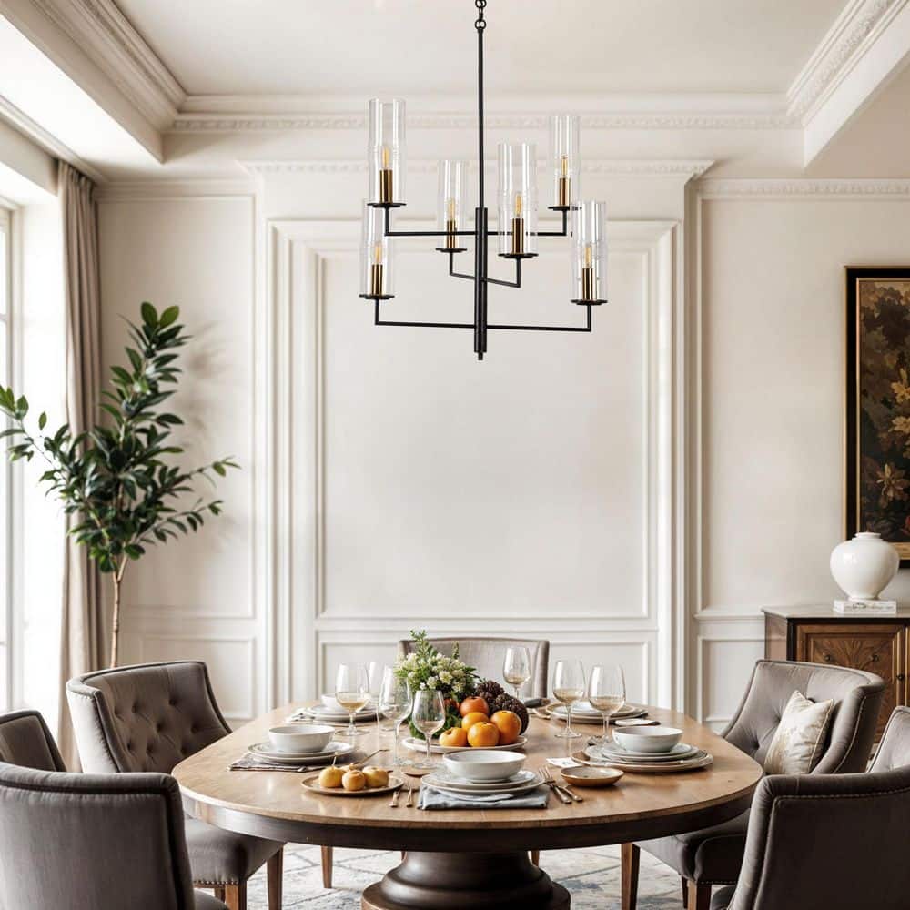  Caulford 6-Light Black Shaded Geometric Chandelier