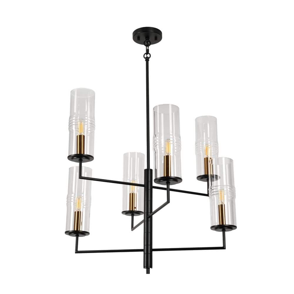  Caulford 6-Light Black Shaded Geometric Chandelier