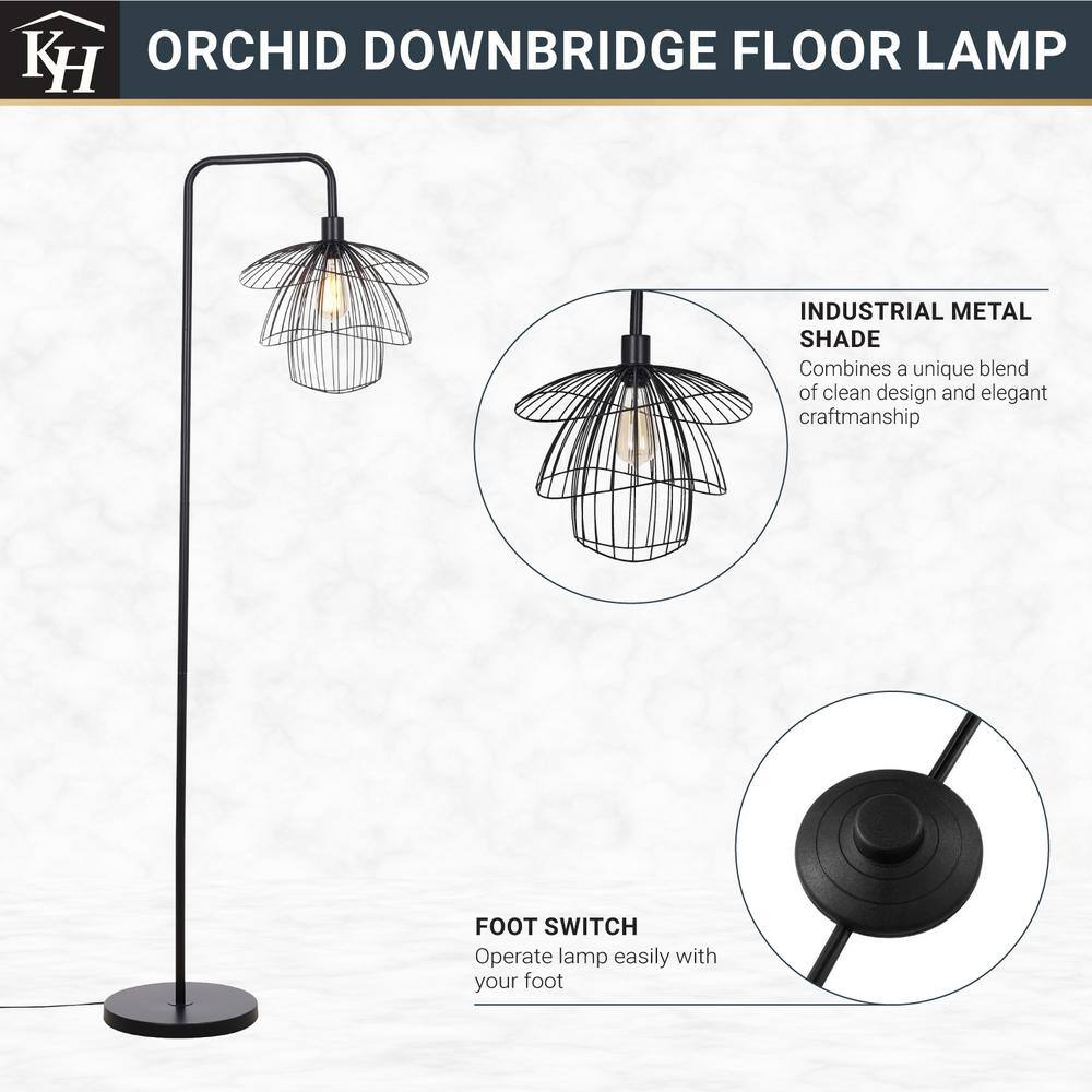  Orchid 65 In. Black 1-Light Standard Floor Lamp With Metal Dome Shade
